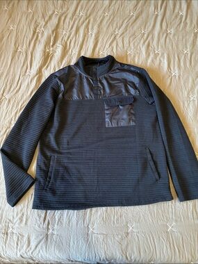 Navy Quilted Pullover with Snap Chest Pocket